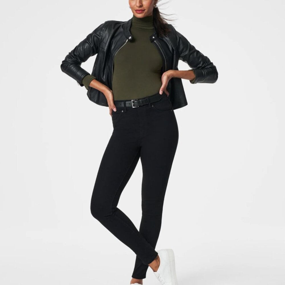 Spanx Stretch Pull On Denim Ankle Skinny Jean Black Women's Size Large